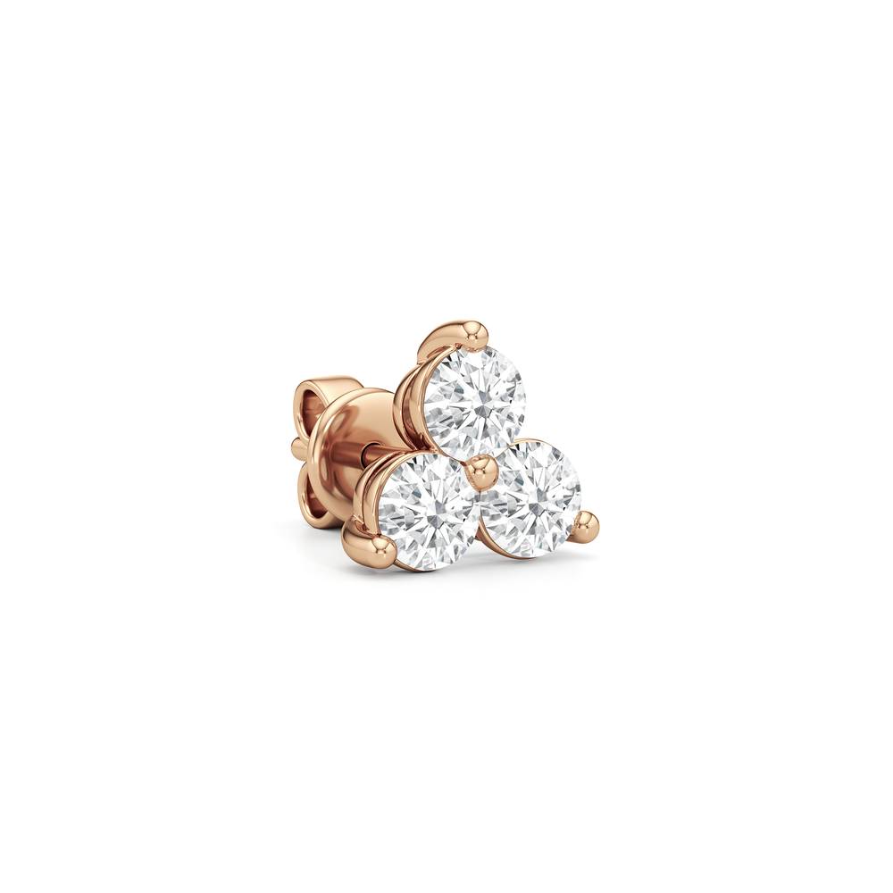 Classic Three Stone Cluster Diamond Earrings with 14KT Rose Gold / Lab / 1 Cut Diamond in 14KT Rose Gold / Lab / 1 view 4

