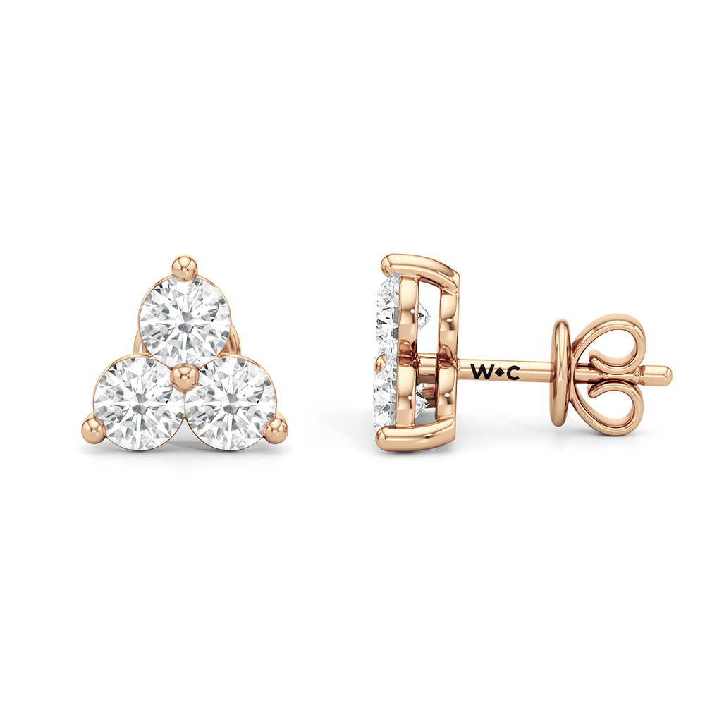 Classic Three Stone Cluster Diamond Earrings with 14KT Rose Gold / Lab / 1 Cut Diamond in 14KT Rose Gold / Lab / 1 view 6
