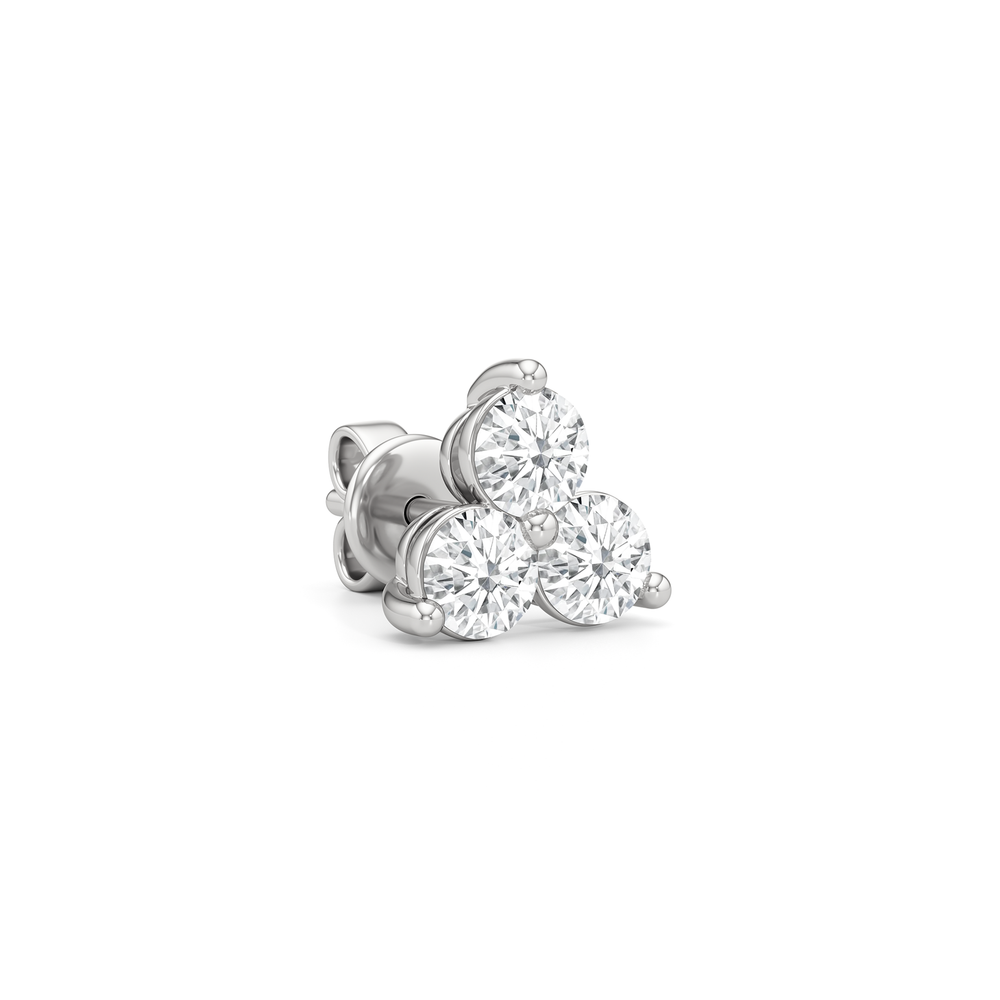 Classic Three Stone Cluster Diamond Earrings with 14KT White Gold / Lab / 1 Cut Diamond in 14KT White Gold / Lab / 1 view 4
