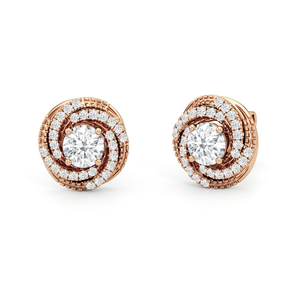Galaxy Halo Diamond Earrings with 14KT Rose Gold / Lab / 1 Cut Diamond in 14KT Rose Gold / Lab / 1 view 1
