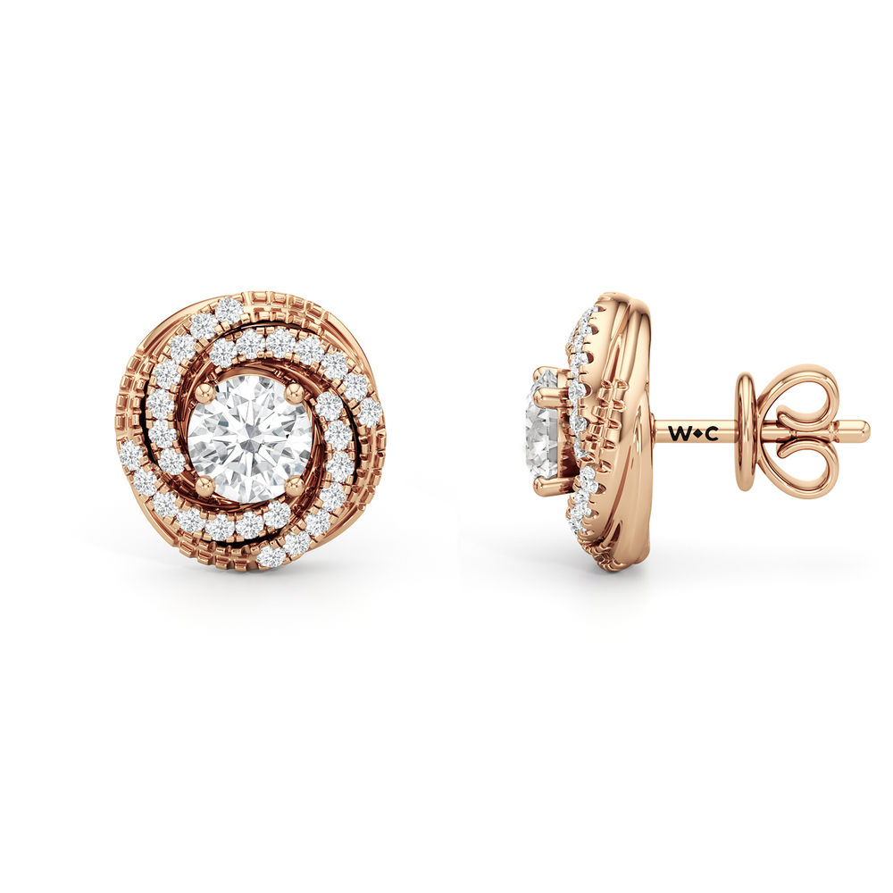 Galaxy Halo Diamond Earrings with 14KT Rose Gold / Lab / 1 Cut Diamond in 14KT Rose Gold / Lab / 1 view 6
