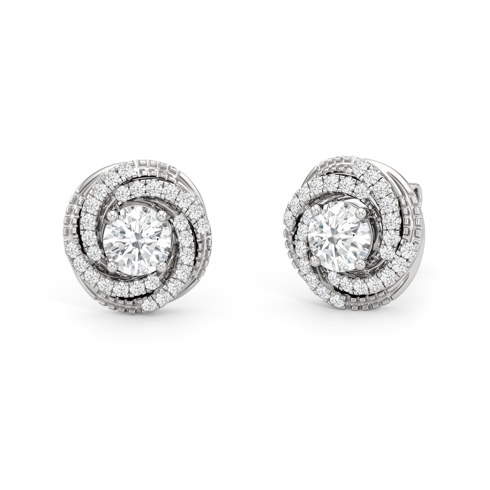 Galaxy Halo Diamond Earrings with 14KT White Gold / Lab / 1 Cut Diamond in 14KT White Gold / Lab / 1 view 1
