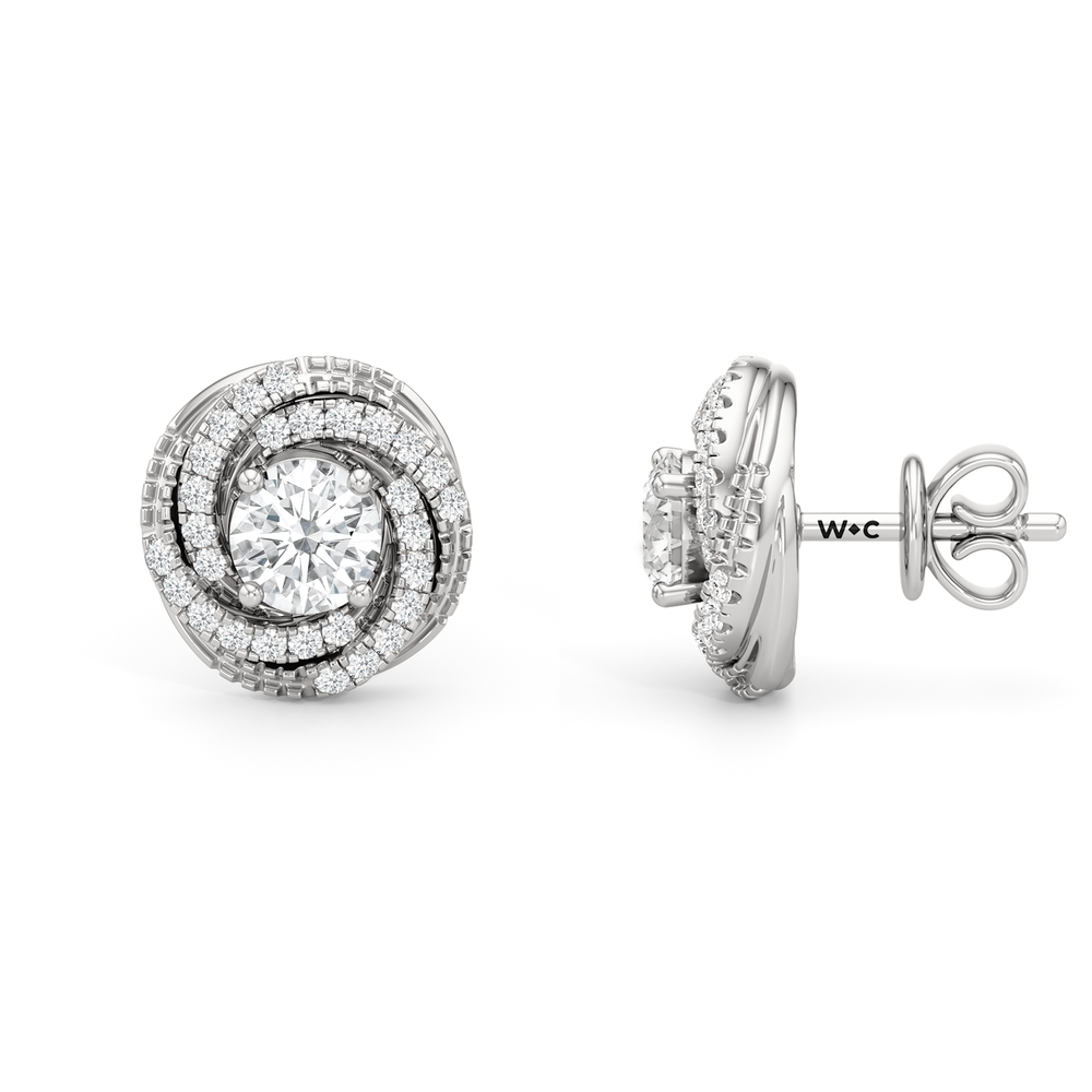 Galaxy Halo Diamond Earrings with 14KT White Gold / Lab / 1 Cut Diamond in 14KT White Gold / Lab / 1 view 6
