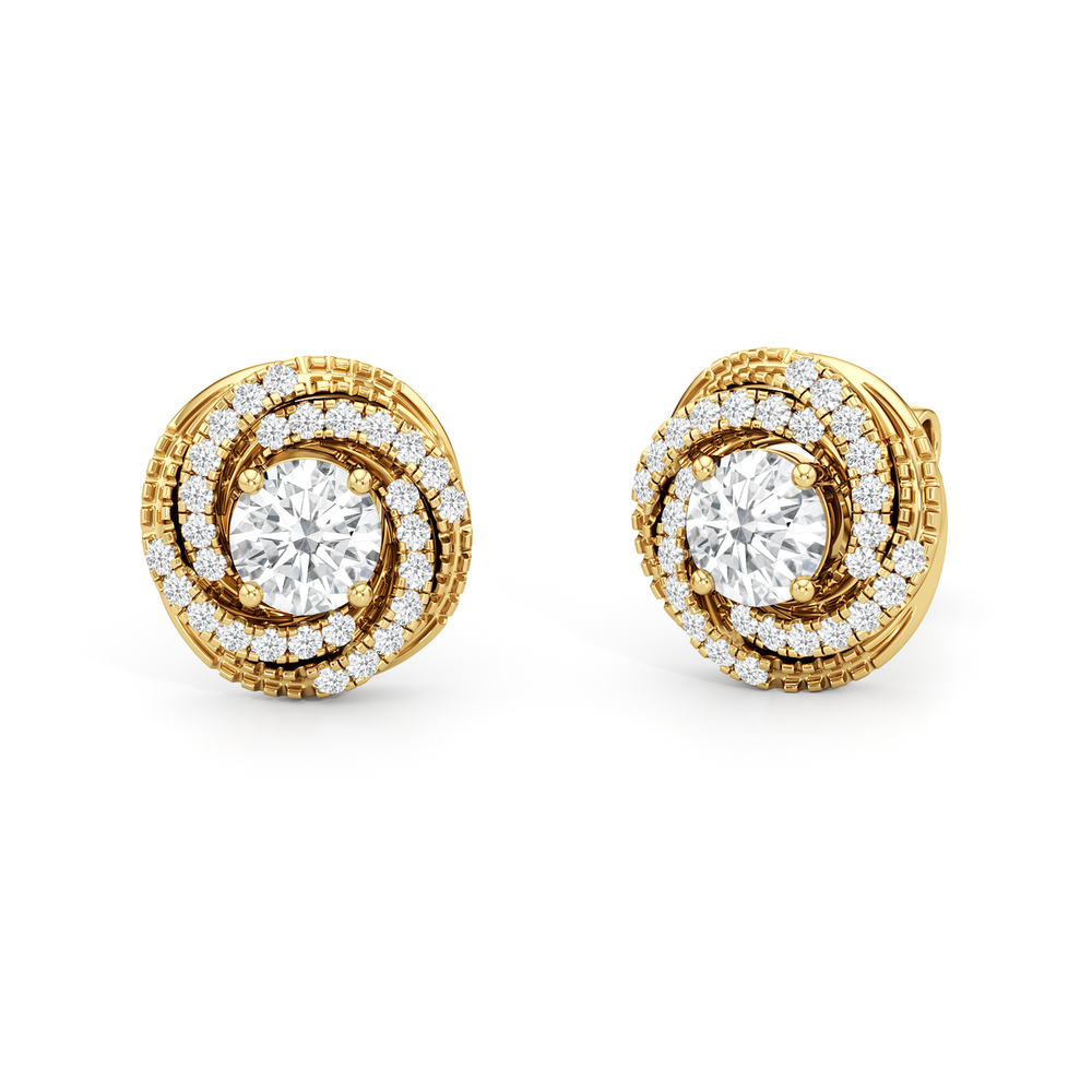 Galaxy Halo Diamond Earrings with 14KT Yellow Gold / Lab / 1 Cut Diamond in 14KT Yellow Gold / Lab / 1 view 1

