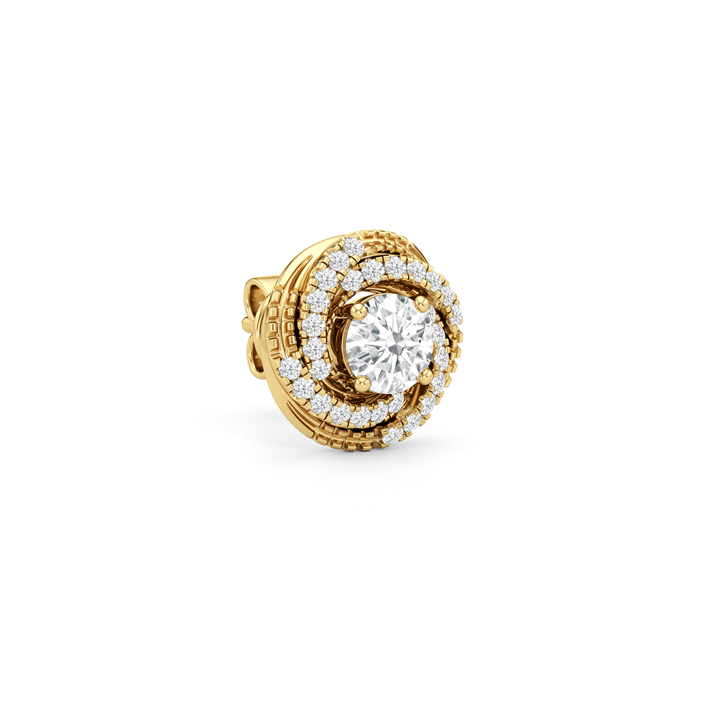 Galaxy Halo Diamond Earrings with 14KT Yellow Gold / Lab / 1 Cut Diamond in 14KT Yellow Gold / Lab / 1 view 4
