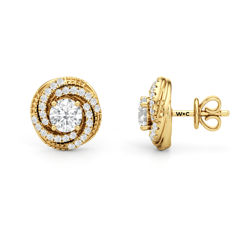 Galaxy Halo Diamond Earrings with 14KT Yellow Gold / Lab / 1 Cut Diamond in 14KT Yellow Gold / Lab / 1 view 6

