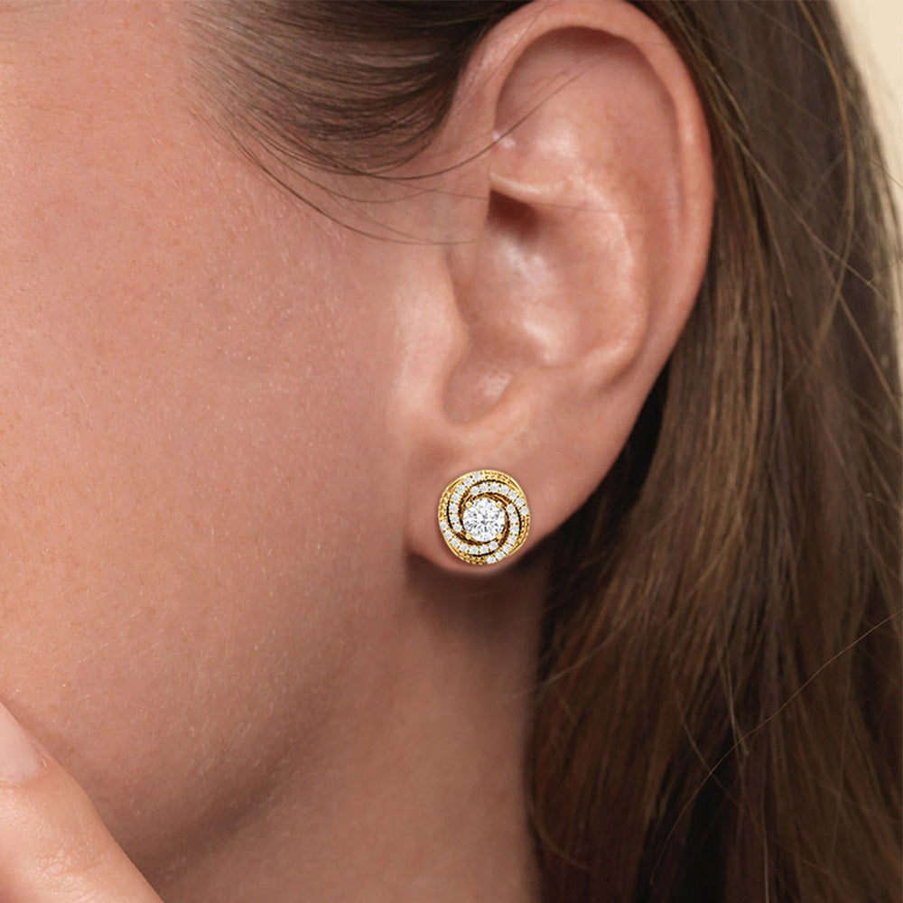 Galaxy Halo Diamond Earrings with 14KT Yellow Gold / Lab / 1 Cut Diamond in 14KT Yellow Gold / Lab / 1 view 3
