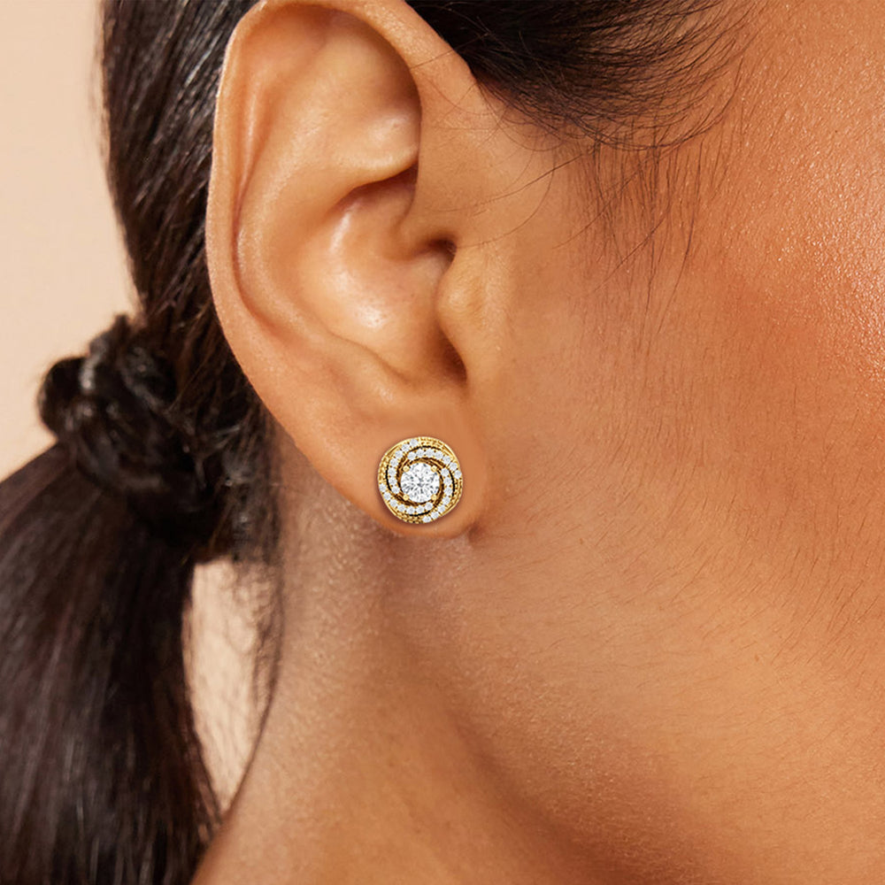 Galaxy Halo Diamond Earrings with 14KT Yellow Gold / Lab / 1 Cut Diamond in 14KT Yellow Gold / Lab / 1 view 2
