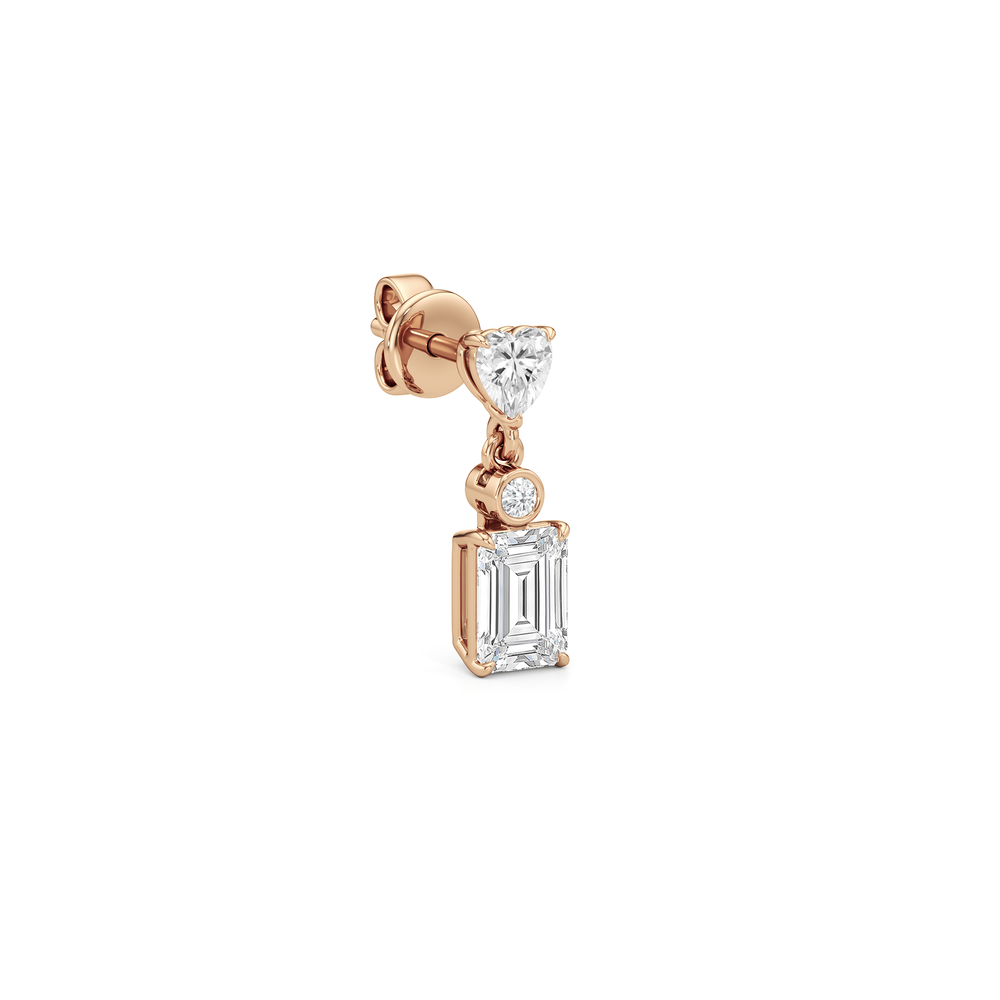 Heart Shape with Emerald Drop Earrings with 14KT Rose Gold / Lab / 2 Cut Diamond in 14KT Rose Gold / Lab / 2 view 4
