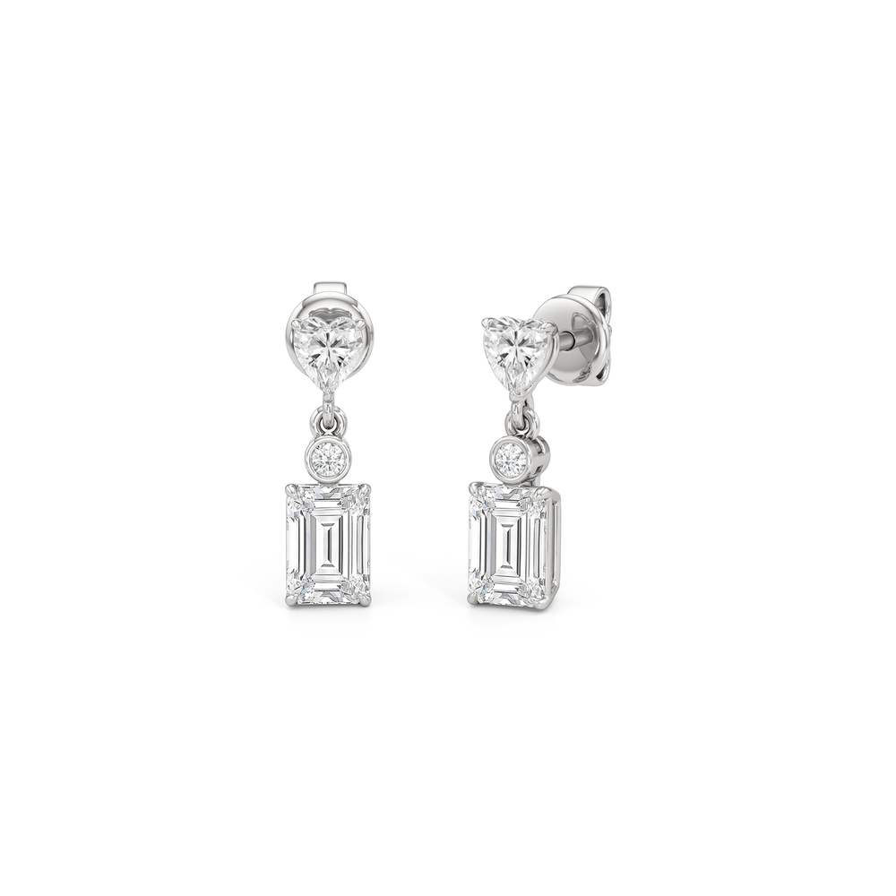 Heart Shape with Emerald Drop Earrings with 14KT White Gold / Lab / 2 Cut Diamond in 14KT White Gold / Lab / 2 view 1
