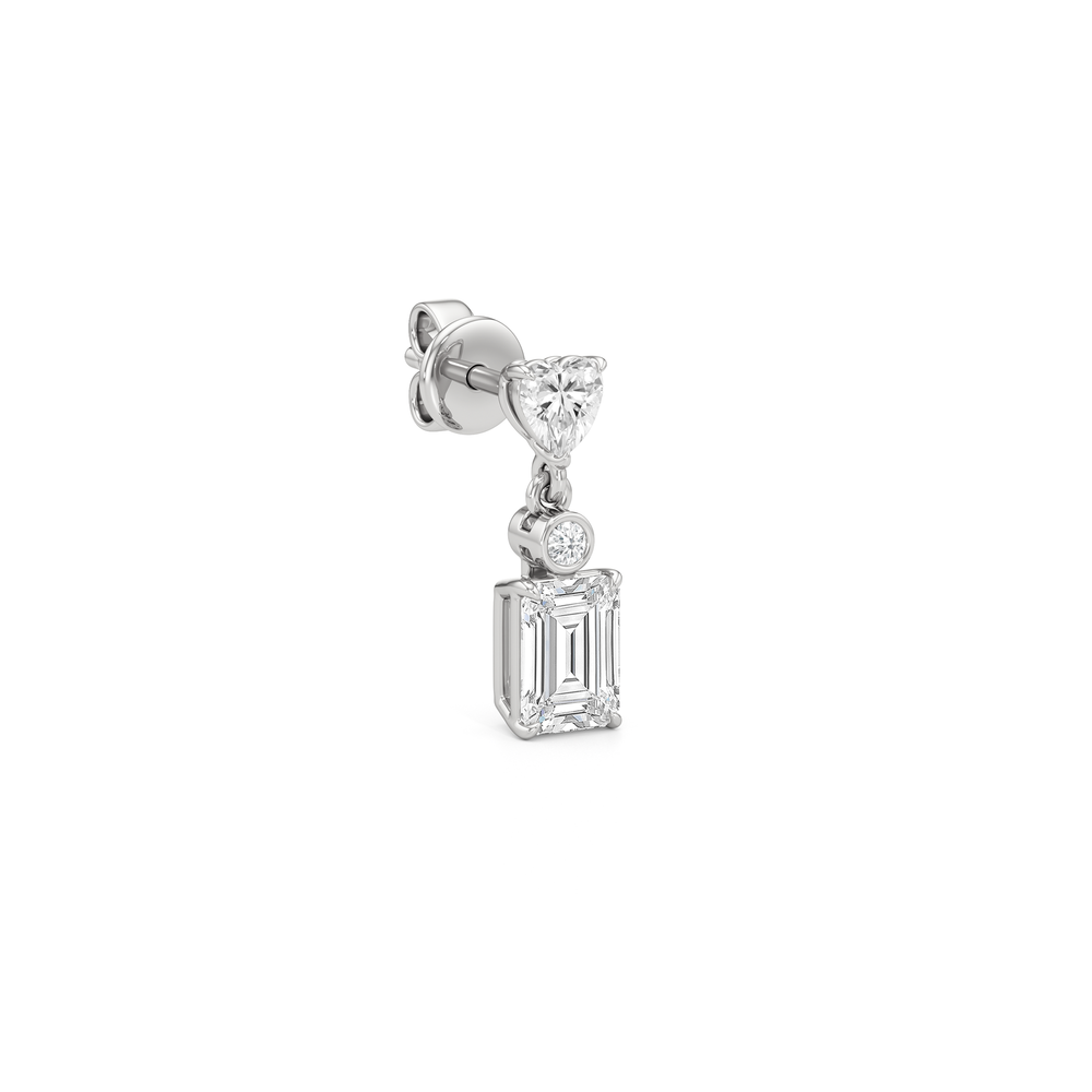 Heart Shape with Emerald Drop Earrings with 14KT White Gold / Lab / 2 Cut Diamond in 14KT White Gold / Lab / 2 view 4

