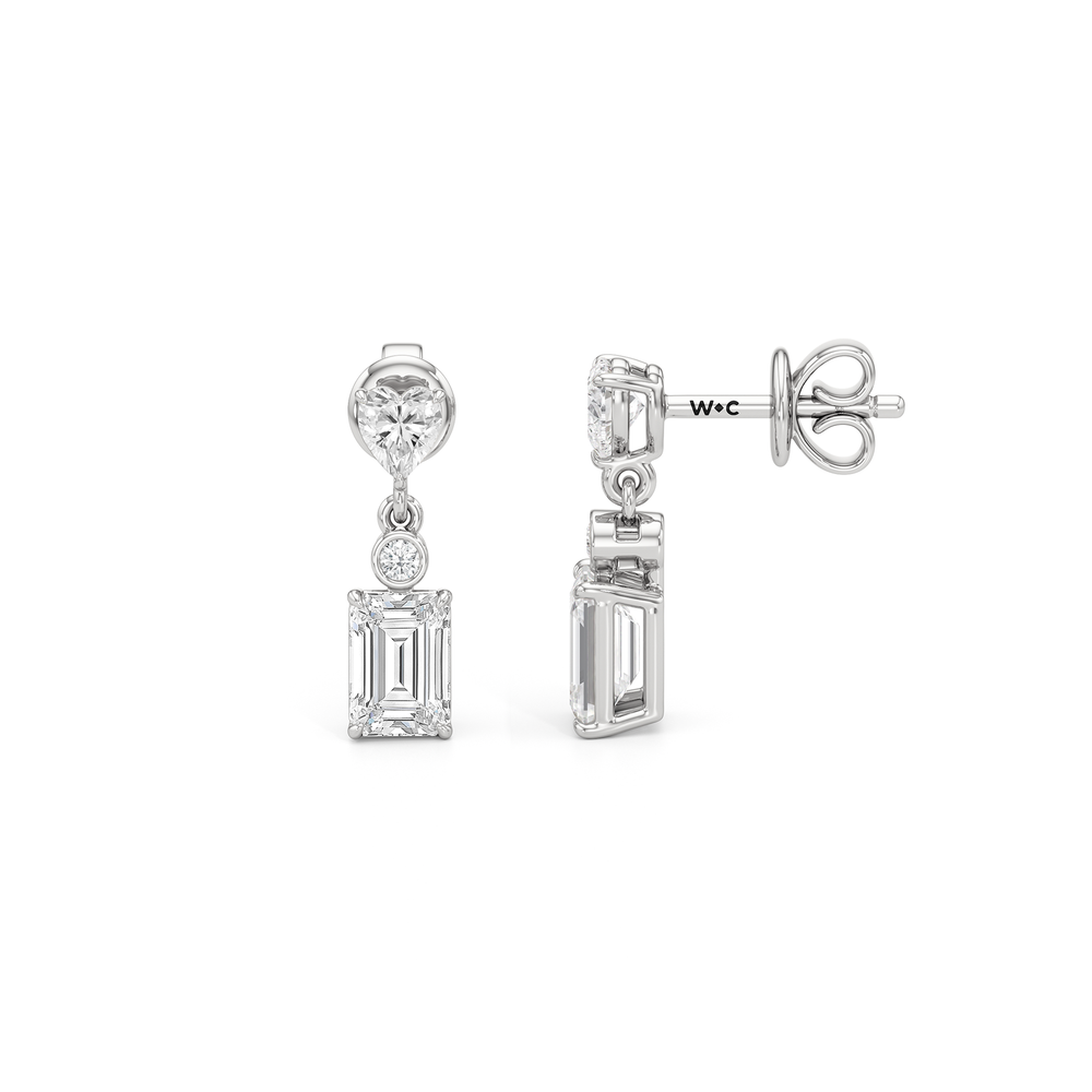 Heart Shape with Emerald Drop Earrings with 14KT White Gold / Lab / 2 Cut Diamond in 14KT White Gold / Lab / 2 view 6

