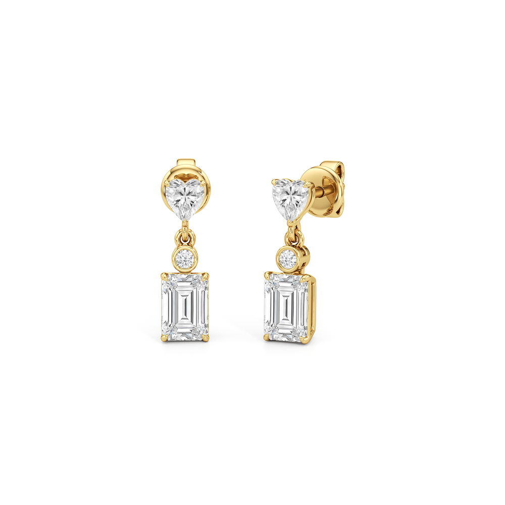 Heart Shape with Emerald Drop Earrings with 14KT Yellow Gold / Lab / 2 Cut Diamond in 14KT Yellow Gold / Lab / 2 view 1
