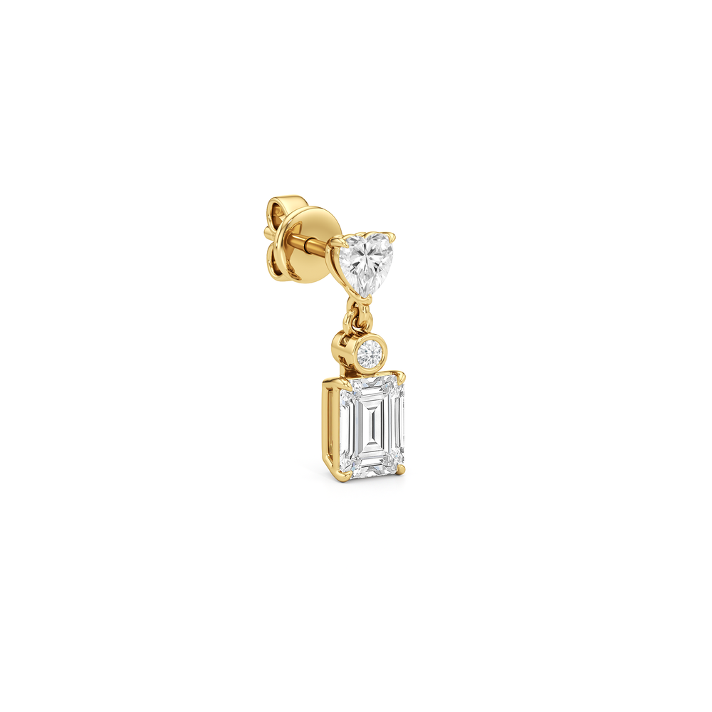 Heart Shape with Emerald Drop Earrings with 14KT Yellow Gold / Lab / 2 Cut Diamond in 14KT Yellow Gold / Lab / 2 view 4
