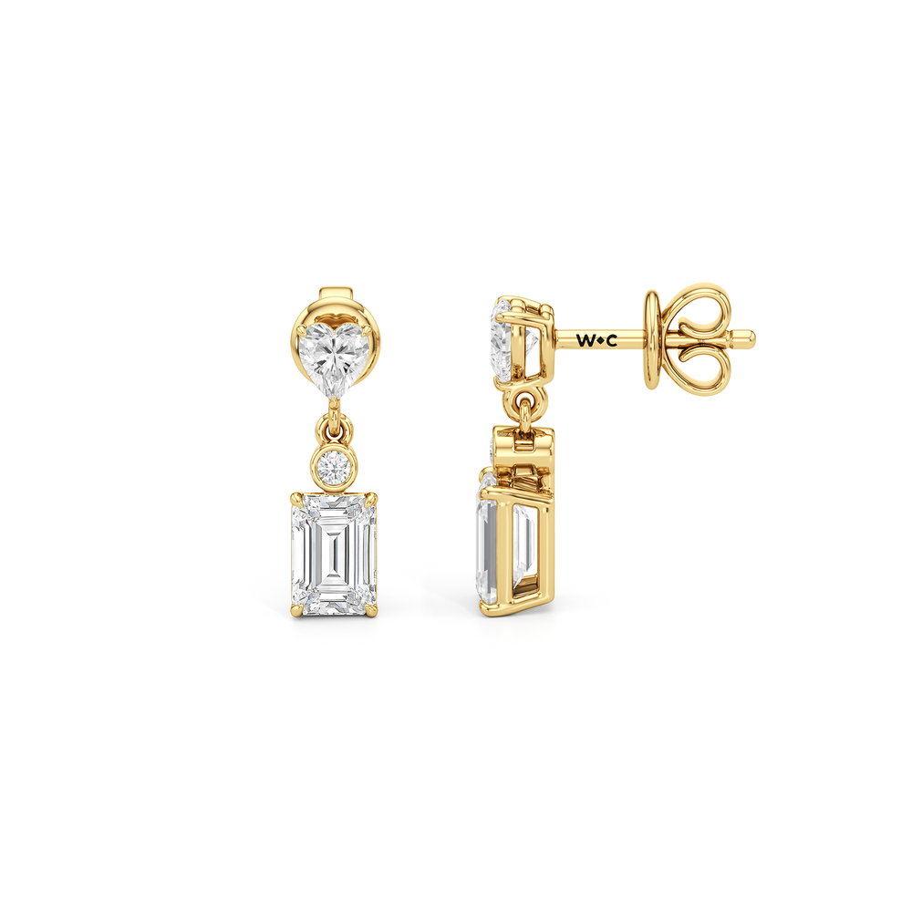 Heart Shape with Emerald Drop Earrings with 14KT Yellow Gold / Lab / 2 Cut Diamond in 14KT Yellow Gold / Lab / 2 view 6
