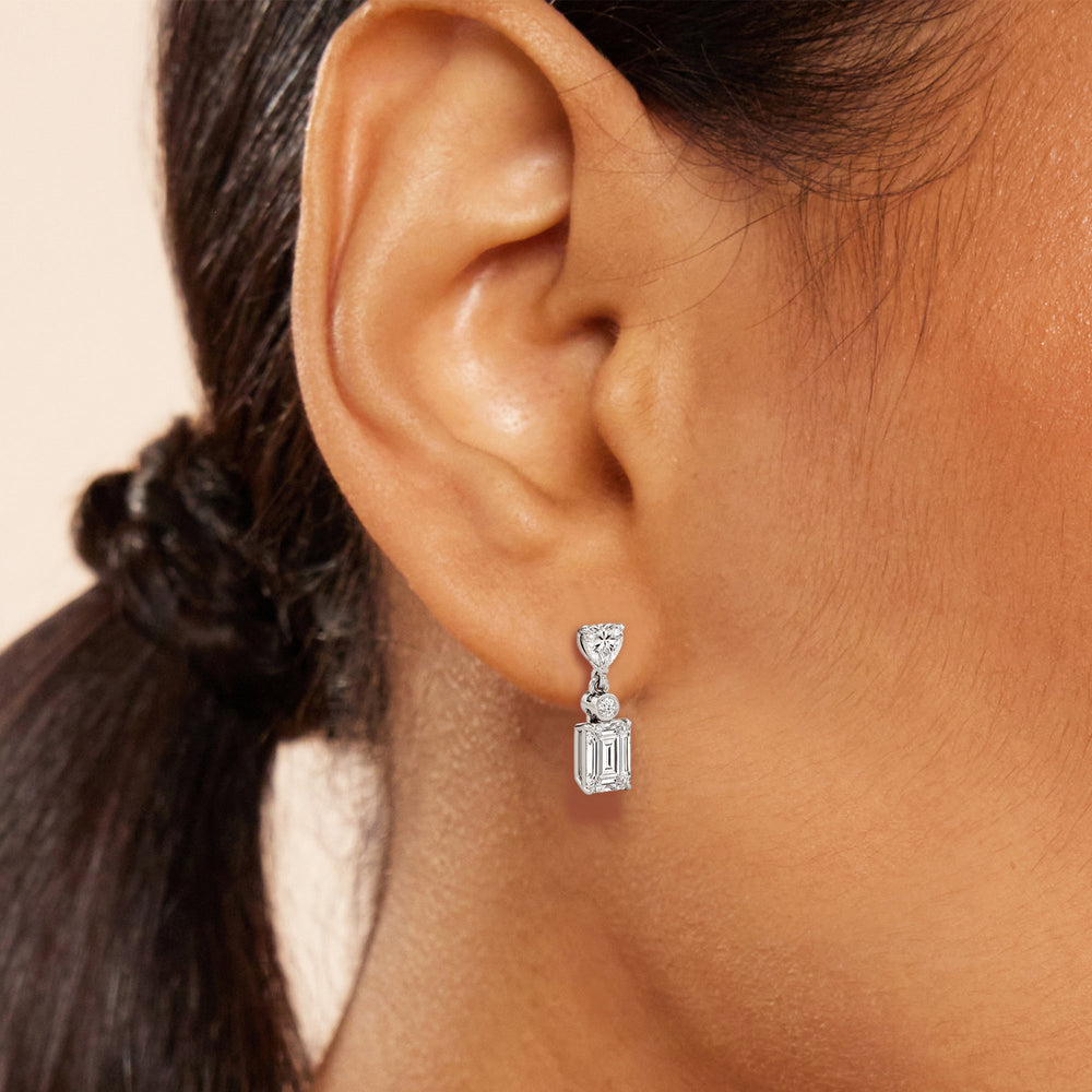 Heart Shape with Emerald Drop Earrings with 14KT Rose Gold / Lab / 2 Cut Diamond in 14KT Rose Gold / Lab / 2 view 2
