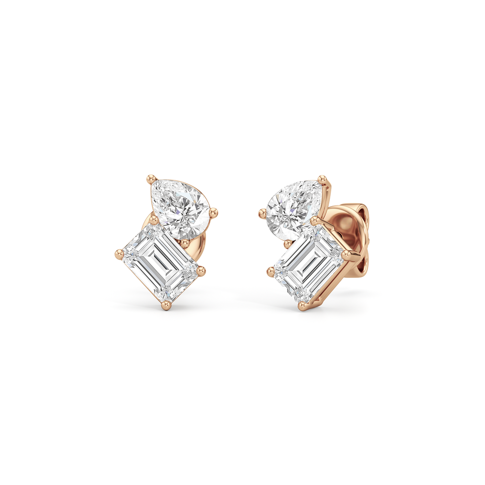 Toi et Moi Pear Emerald Studs with 14KT Rose Gold / Lab / 1 Cut Diamond in 14KT Rose Gold / Lab / 1 view 1
