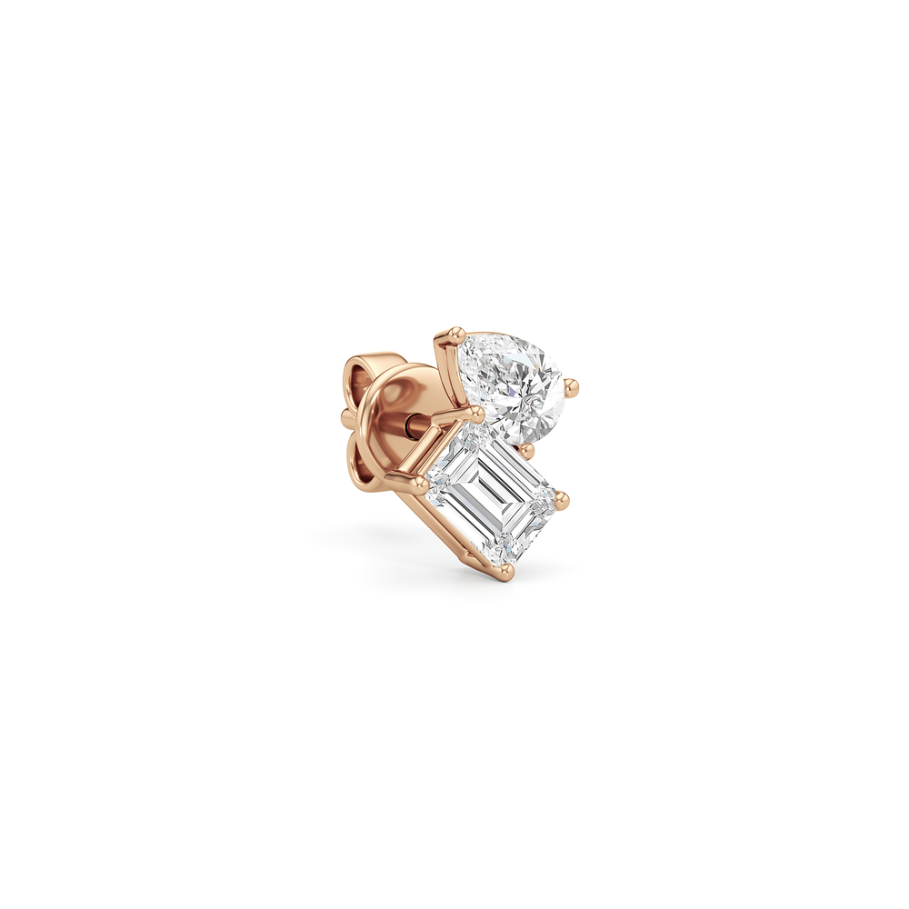 Toi et Moi Pear Emerald Studs with 14KT Rose Gold / Lab / 1 Cut Diamond in 14KT Rose Gold / Lab / 1 view 4
