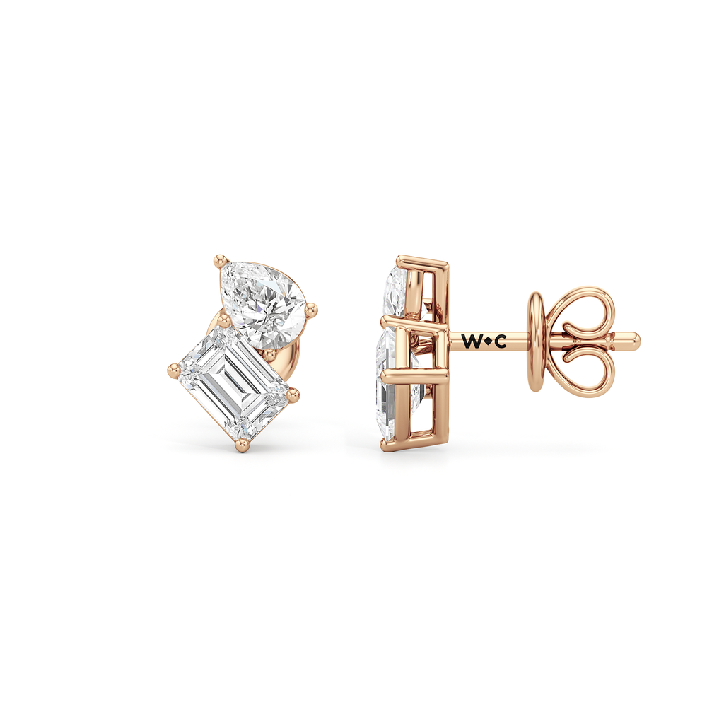 Toi et Moi Pear Emerald Studs with 14KT Rose Gold / Lab / 1 Cut Diamond in 14KT Rose Gold / Lab / 1 view 6
