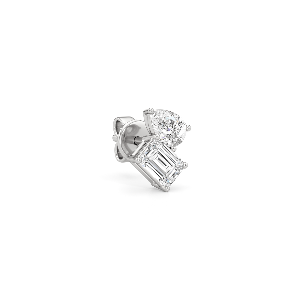 Toi et Moi Pear Emerald Studs with 14KT White Gold / Lab / 1 Cut Diamond in 14KT White Gold / Lab / 1 view 4
