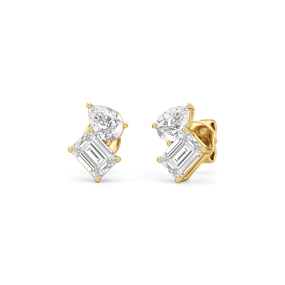 Toi et Moi Pear Emerald Studs with 14KT Yellow Gold / Lab / 1 Cut Diamond in 14KT Yellow Gold / Lab / 1 view 1
