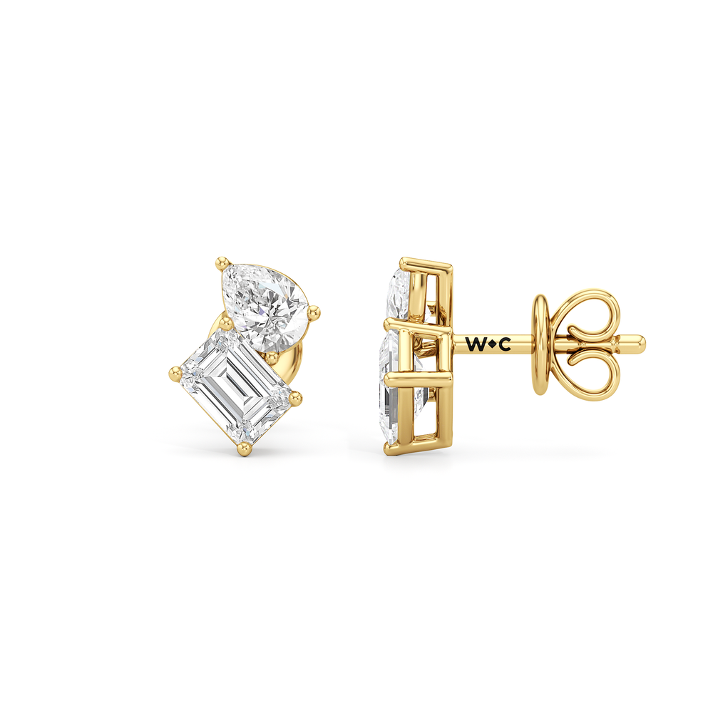 Toi et Moi Pear Emerald Studs with 14KT Yellow Gold / Lab / 1 Cut Diamond in 14KT Yellow Gold / Lab / 1 view 6
