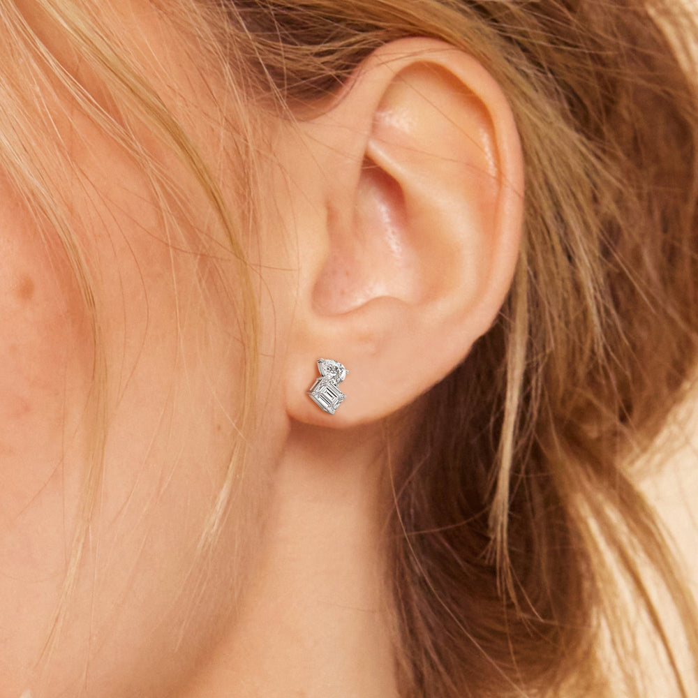 Toi et Moi Pear Emerald Studs with 14KT Yellow Gold / Lab / 1 Cut Diamond in 14KT Yellow Gold / Lab / 1 view 3
