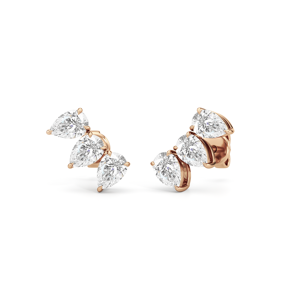 Trilogy Pear Cut Climber Earrings with 14KT Rose Gold / Lab / 3/4 Cut Diamond in 14KT Rose Gold / Lab / 3/4 view 1
