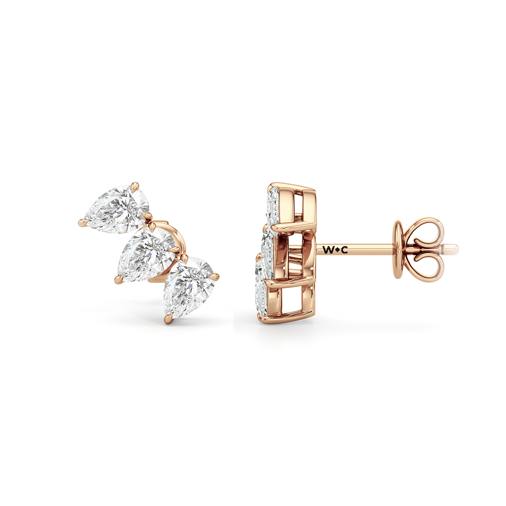 Trilogy Pear Cut Climber Earrings with 14KT Rose Gold / Lab / 3/4 Cut Diamond in 14KT Rose Gold / Lab / 3/4 view 6
