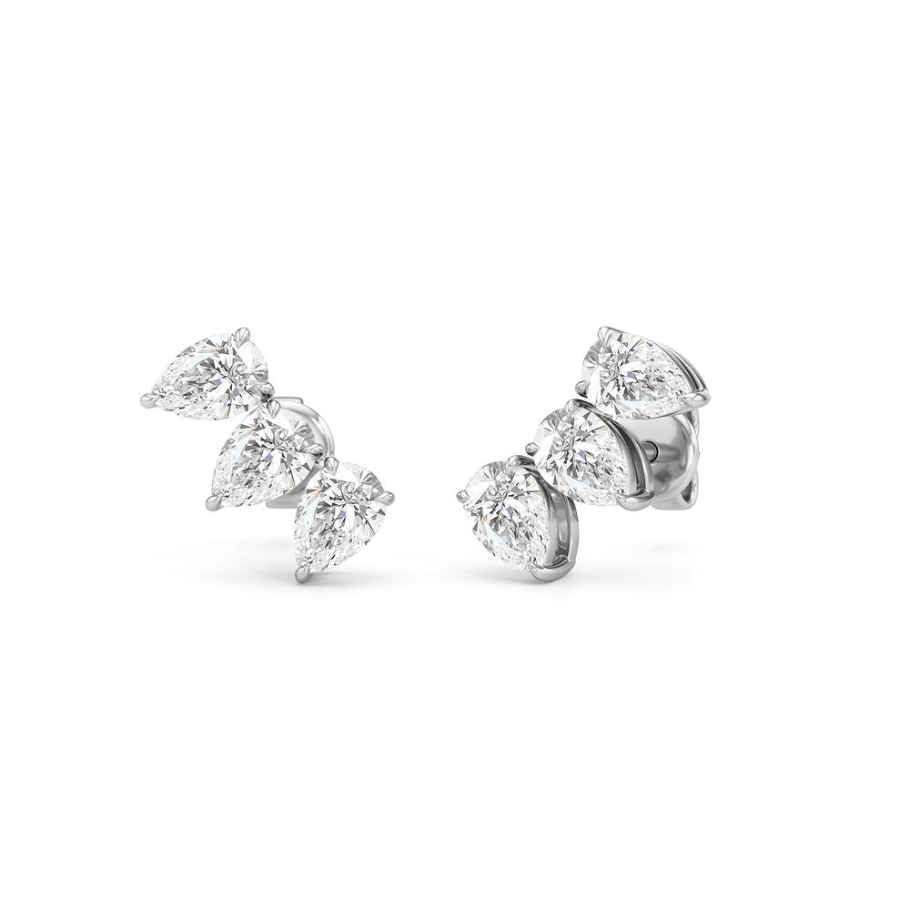 Trilogy Pear Cut Climber Earrings with 14KT White Gold / Lab / 3/4 Cut Diamond in 14KT White Gold / Lab / 3/4 view 1
