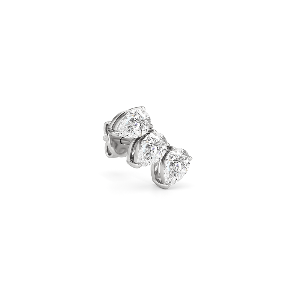 Trilogy Pear Cut Climber Earrings with 14KT White Gold / Lab / 3/4 Cut Diamond in 14KT White Gold / Lab / 3/4 view 4
