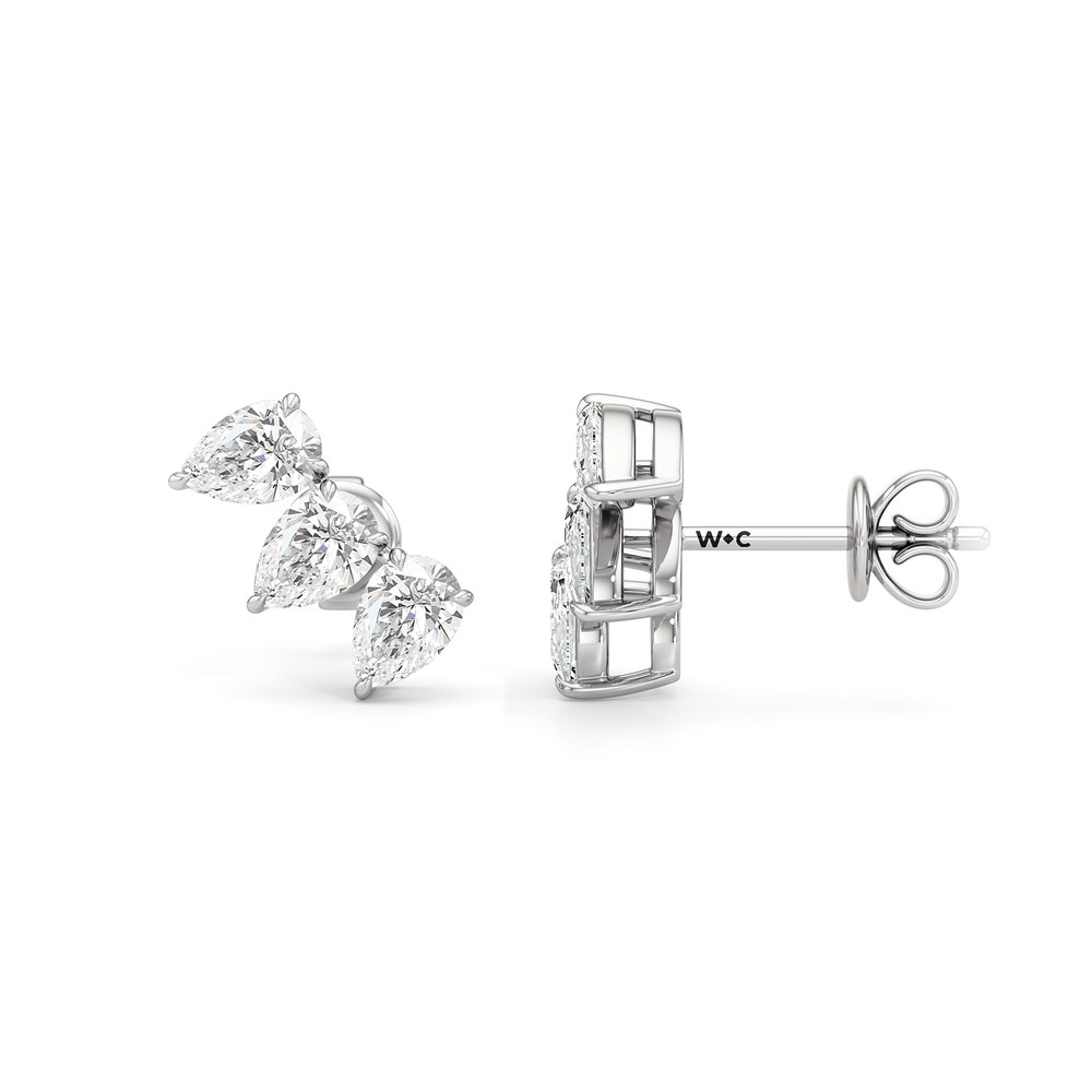 Trilogy Pear Cut Climber Earrings with 14KT White Gold / Lab / 3/4 Cut Diamond in 14KT White Gold / Lab / 3/4 view 6
