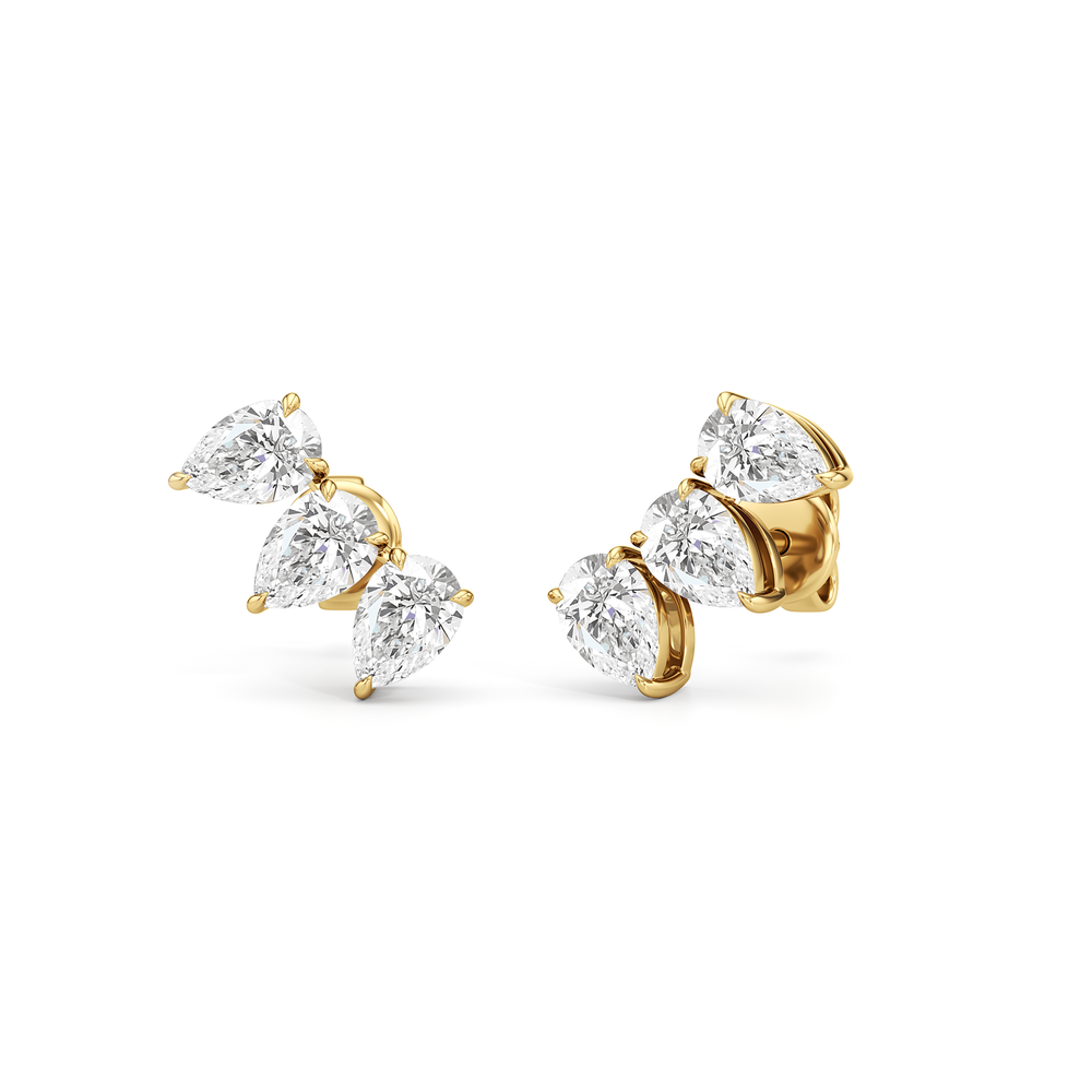 Trilogy Pear Cut Climber Earrings with 14KT Yellow Gold / Lab / 3/4 Cut Diamond in 14KT Yellow Gold / Lab / 3/4 view 1
