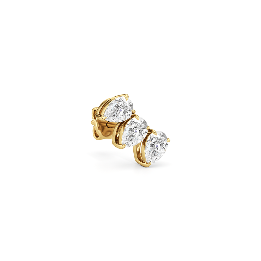 Trilogy Pear Cut Climber Earrings with 14KT Yellow Gold / Lab / 3/4 Cut Diamond in 14KT Yellow Gold / Lab / 3/4 view 4
