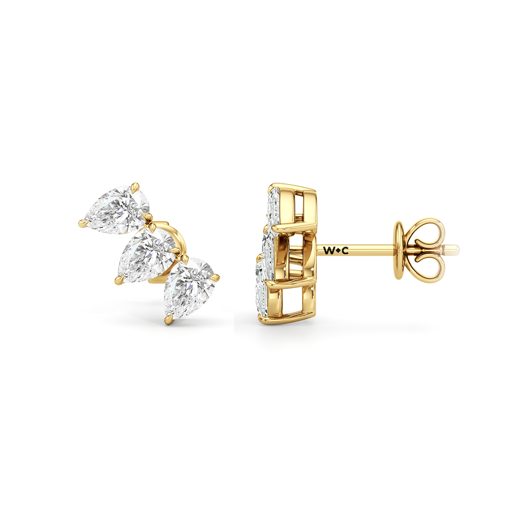 Trilogy Pear Cut Climber Earrings with 14KT Yellow Gold / Lab / 3/4 Cut Diamond in 14KT Yellow Gold / Lab / 3/4 view 6
