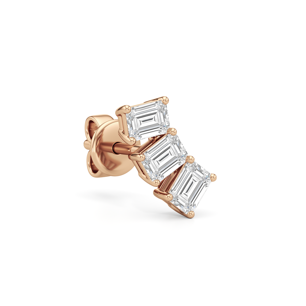Trilogy Emerald Cut Climber Earrings with 14KT Rose Gold / 1 Cut Diamond in 14KT Rose Gold / 1 view 4
