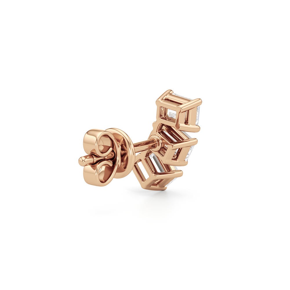 Trilogy Emerald Cut Climber Earrings with 14KT Rose Gold / 1 Cut Diamond in 14KT Rose Gold / 1 view 5
