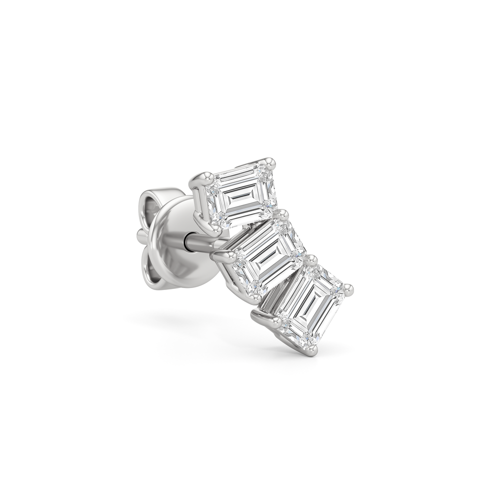 Trilogy Emerald Cut Climber Earrings with 14KT White Gold / 1 Cut Diamond in 14KT White Gold / 1 view 4
