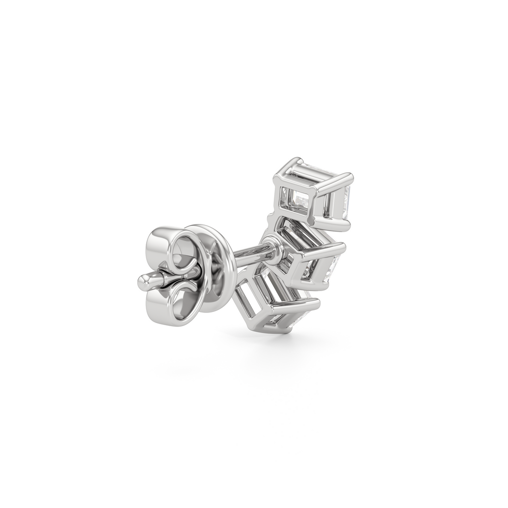 Trilogy Emerald Cut Climber Earrings with 14KT White Gold / 1 Cut Diamond in 14KT White Gold / 1 view 5
