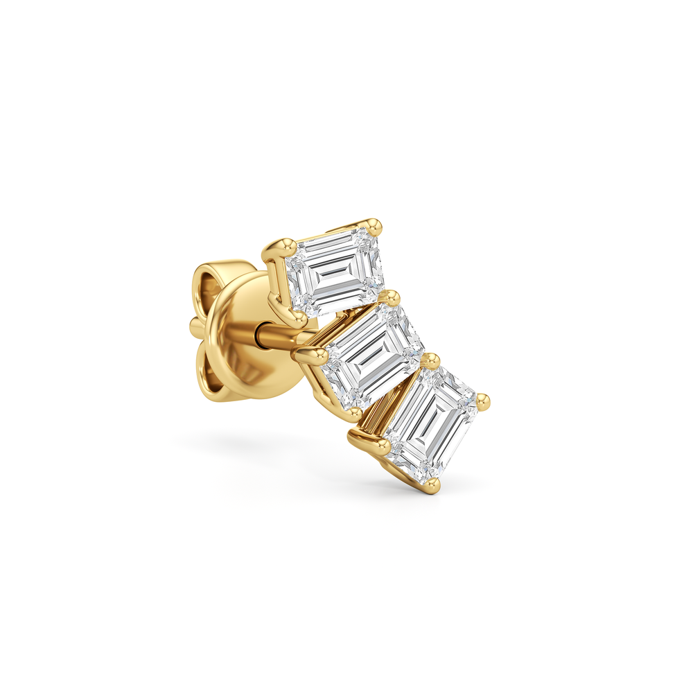 Trilogy Emerald Cut Climber Earrings with 14KT Yellow Gold / Right / 1/2 Cut Diamond in 14KT Yellow Gold / Right / 1/2 view 4
