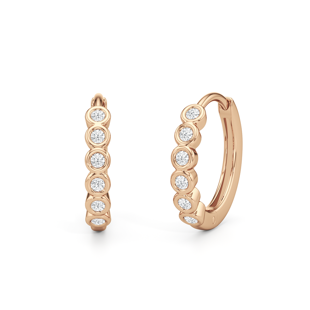 Muse Huggie Hoops with 14KT Rose Gold / Lab / 1/8 Cut Diamond in 14KT Rose Gold / Lab / 1/8 view 1
