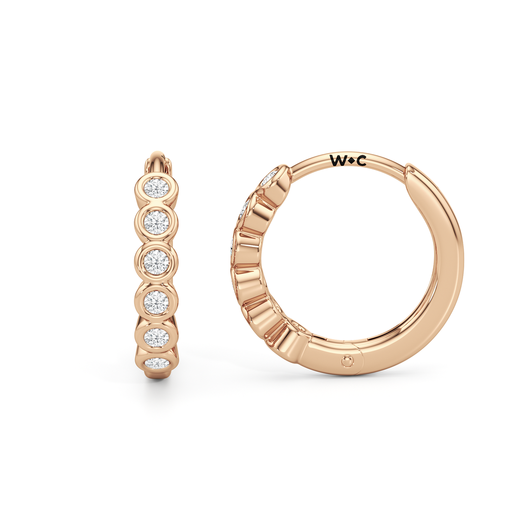 Muse Huggie Hoops with 14KT Rose Gold / Lab / 1/8 Cut Diamond in 14KT Rose Gold / Lab / 1/8 view 2
