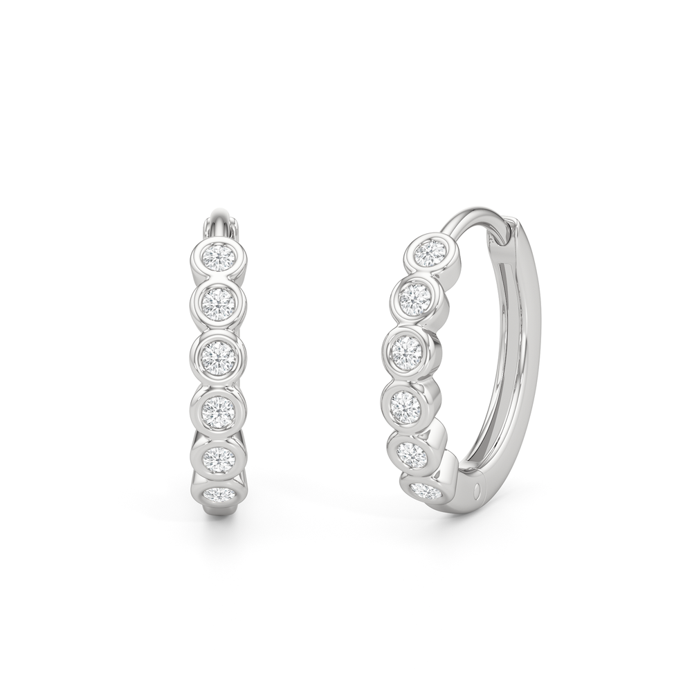 Muse Huggie Hoops with 14KT White Gold / Lab / 1/8 Cut Diamond in 14KT White Gold / Lab / 1/8 view 1
