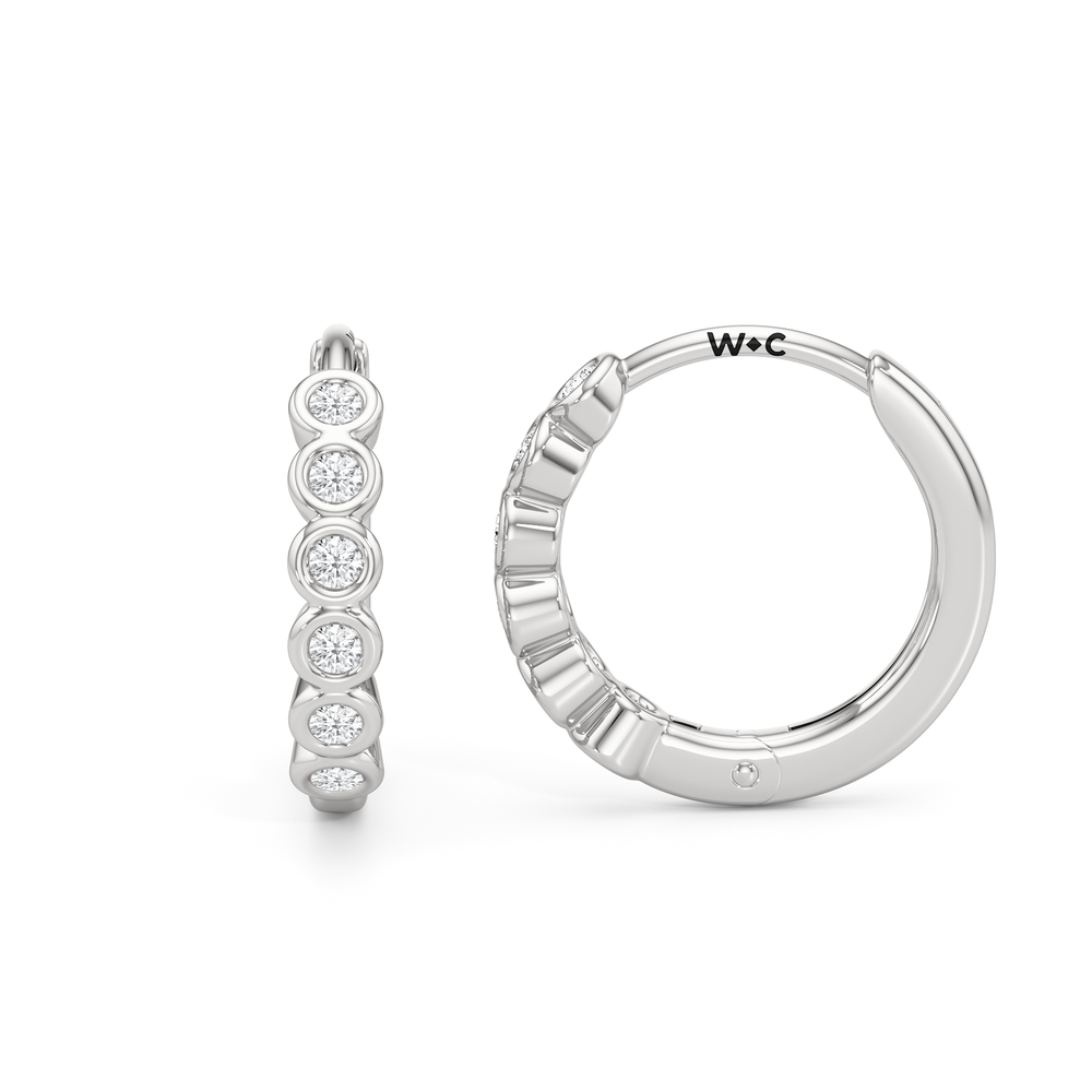 Muse Huggie Hoops with 14KT White Gold / Lab / 1/8 Cut Diamond in 14KT White Gold / Lab / 1/8 view 2
