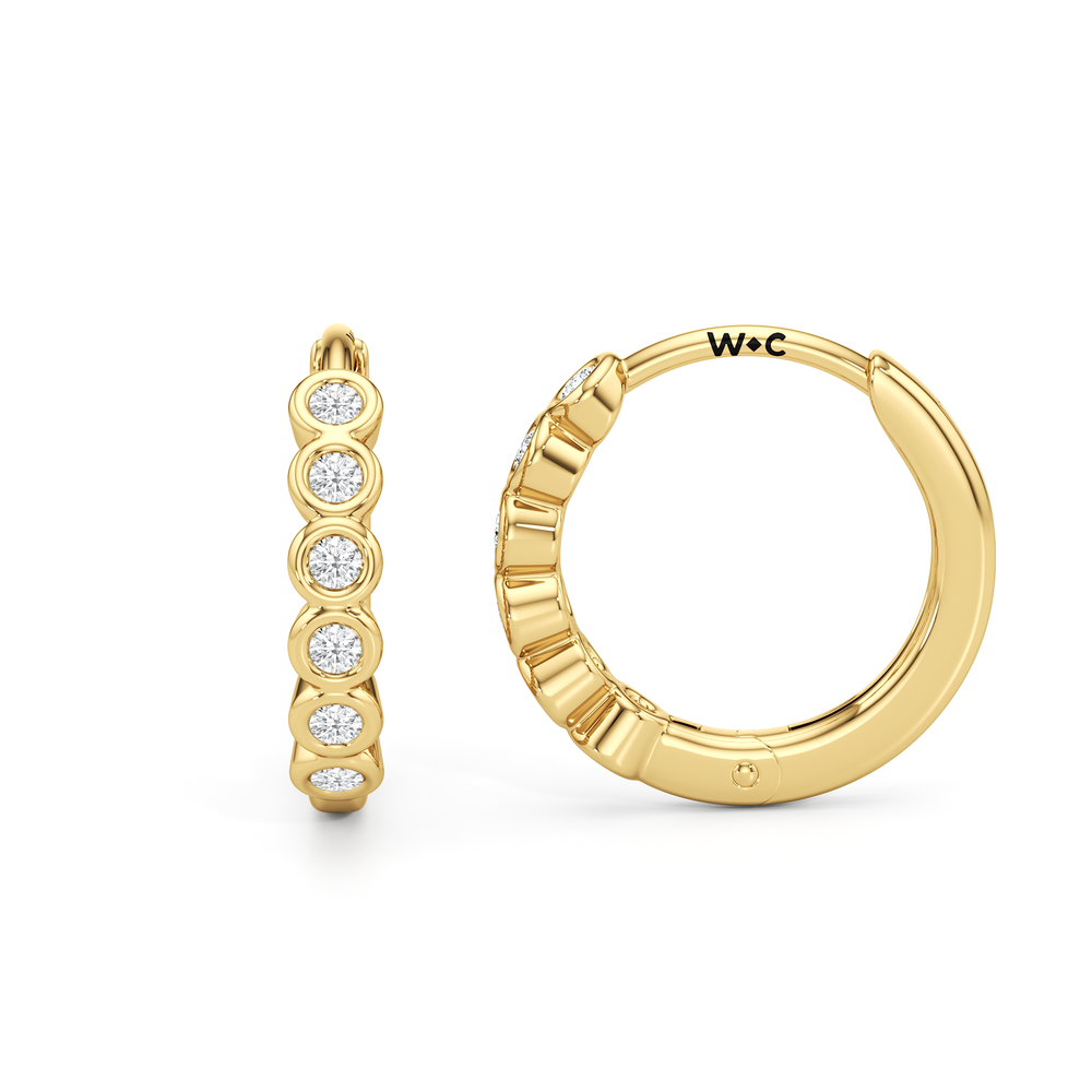 Muse Huggie Hoops with 14KT Yellow Gold / Lab / 1/8 Cut Diamond in 14KT Yellow Gold / Lab / 1/8 view 2
