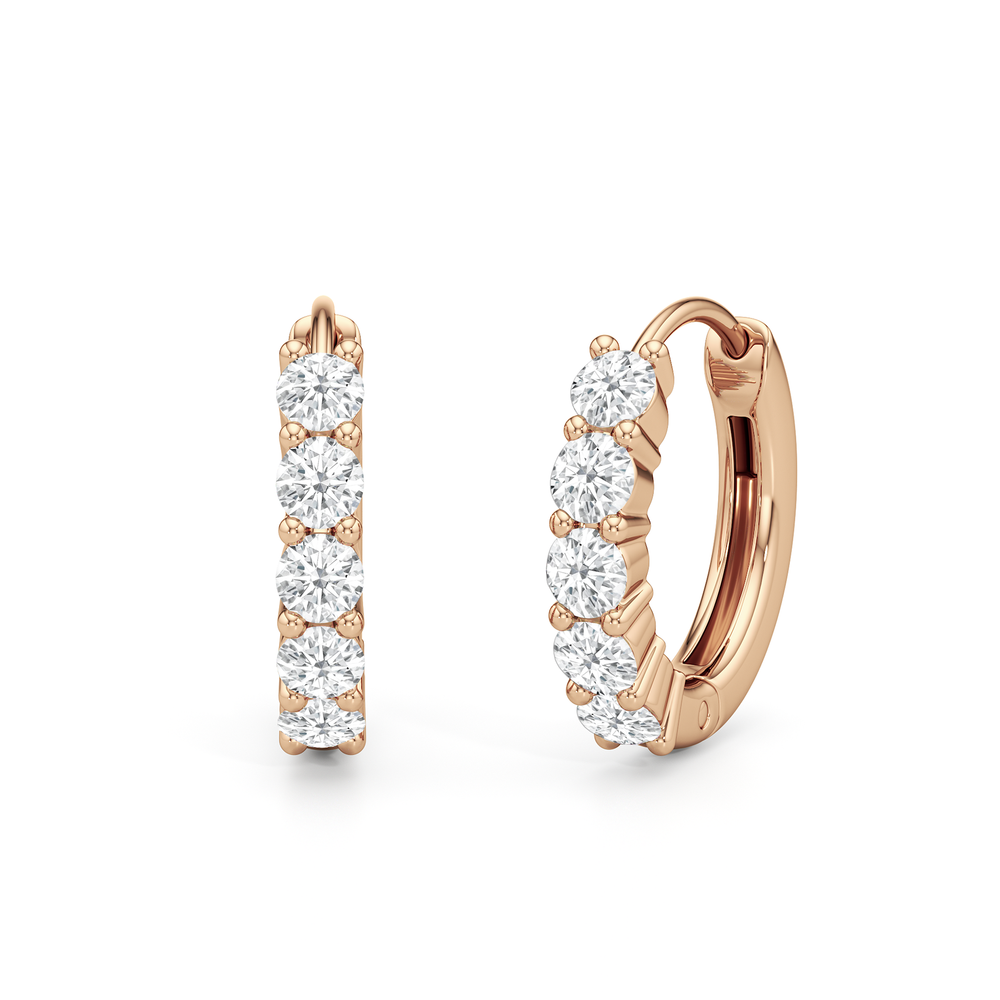 Bask Huggie Hoops with 14KT Rose Gold / Lab / 3/8 Cut Diamond in 14KT Rose Gold / Lab / 3/8 view 1
