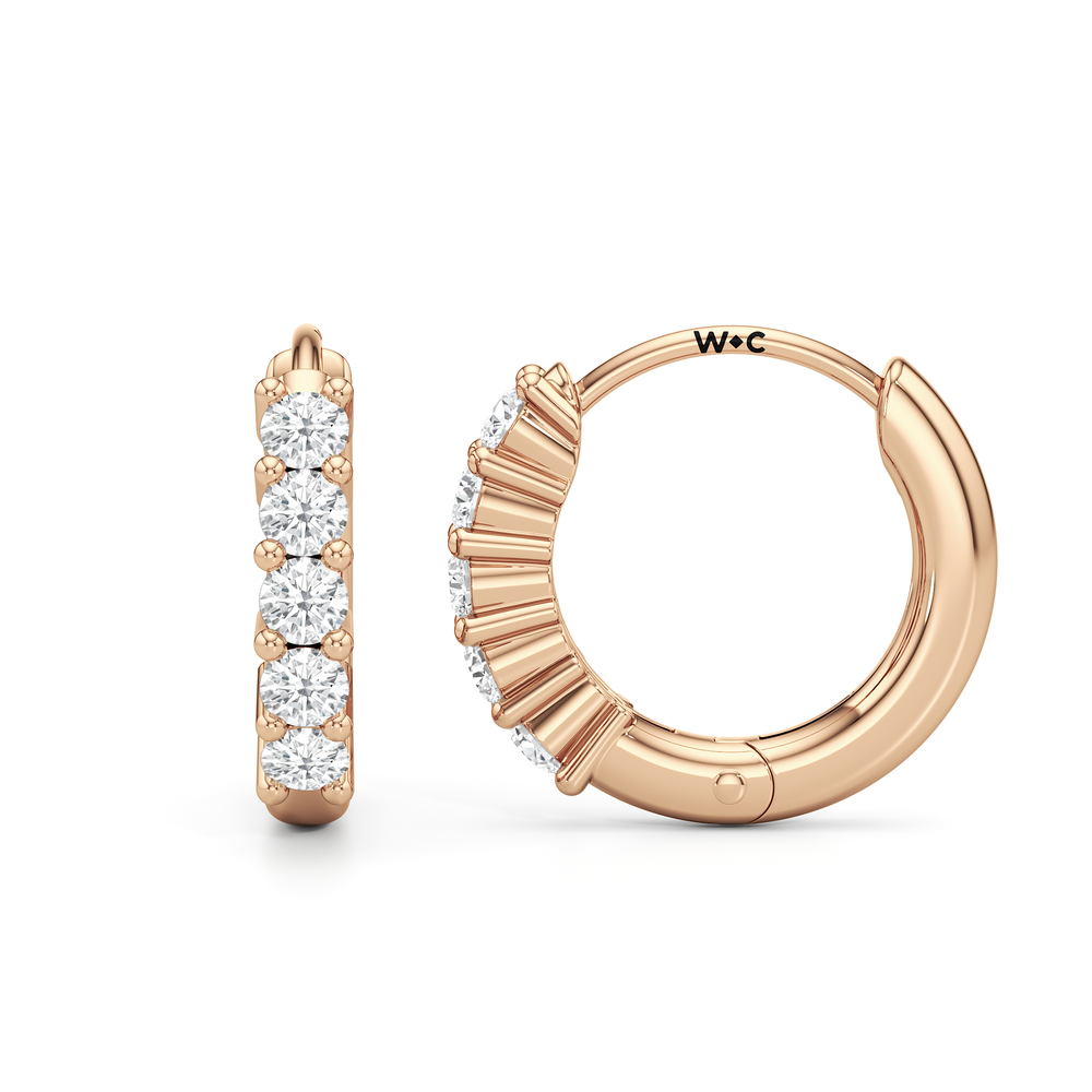 Bask Huggie Hoops with 14KT Rose Gold / Lab / 1/5 Cut Diamond in 14KT Rose Gold / Lab / 1/5 view 2
