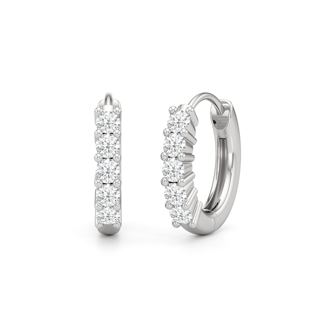 Bask Huggie Hoops with 14KT White Gold / Lab / 1/5 Cut Diamond in 14KT White Gold / Lab / 1/5 view 1
