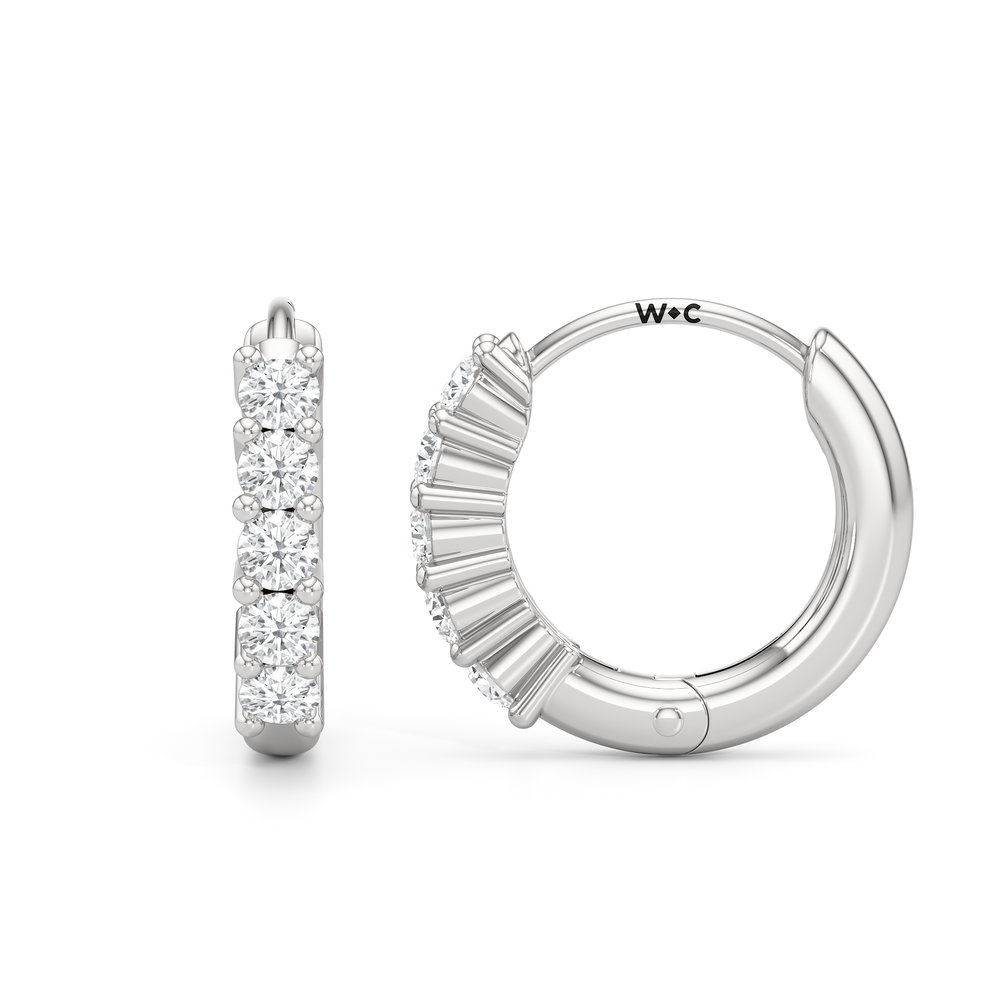Bask Huggie Hoops with 14KT White Gold / Lab / 1/5 Cut Diamond in 14KT White Gold / Lab / 1/5 view 2
