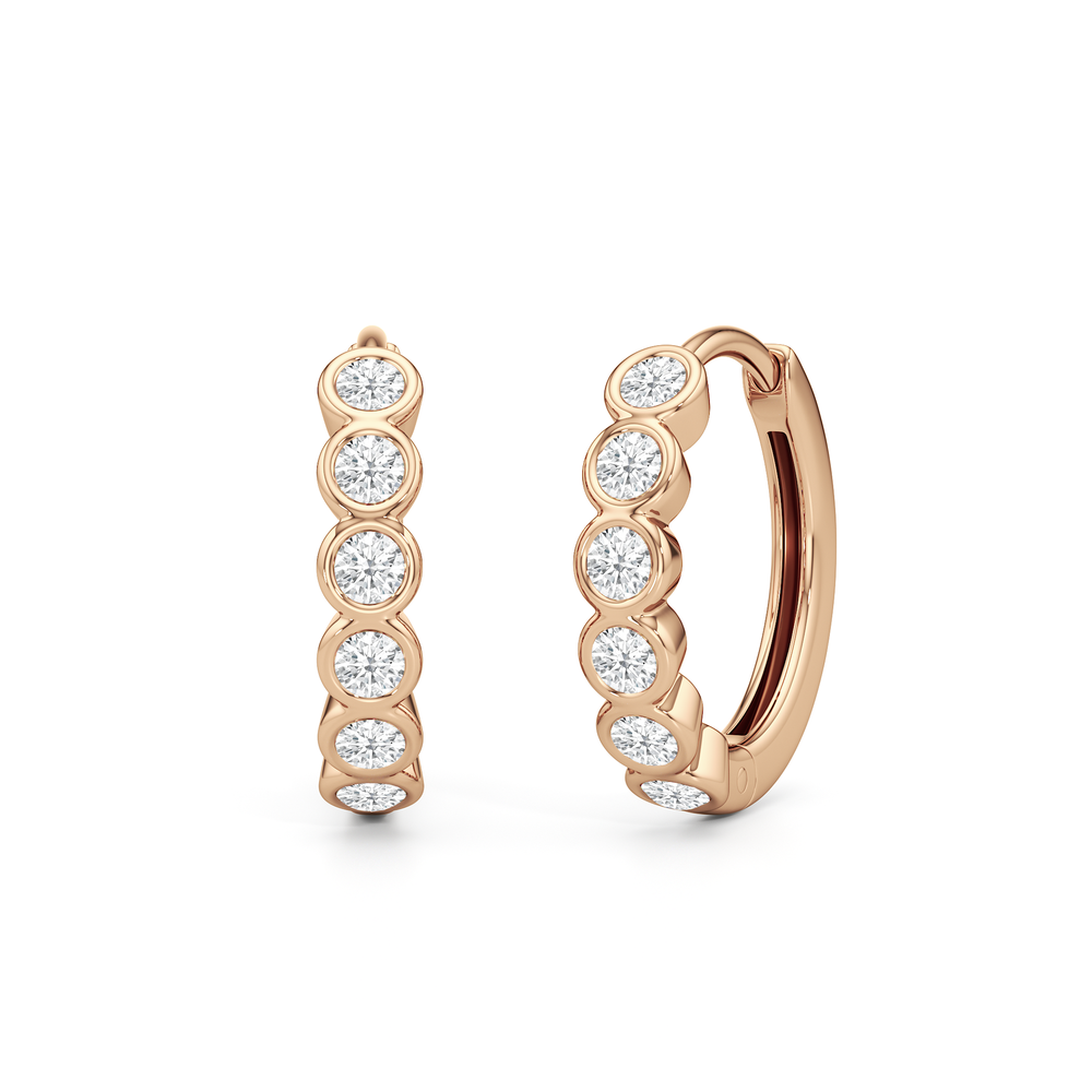 Muse Huggie Hoops with 14KT Rose Gold / Lab / 1/4 Cut Diamond in 14KT Rose Gold / Lab / 1/4 view 1

